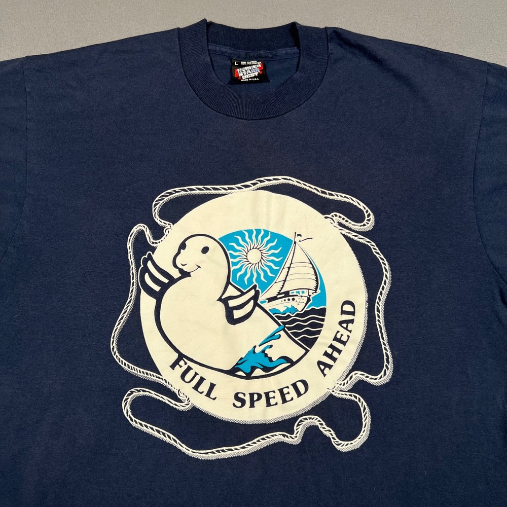 VTG‎ Seal Sailboat T-Shirt L Nautical Sailing Full Speed Ahead Made in USA